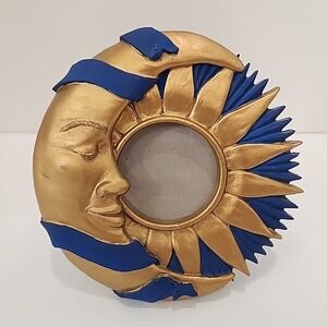 VTG 1994 FIGI Graphics Celestial Sun & Crescent Moon Gold Blue Resin Photo Frame